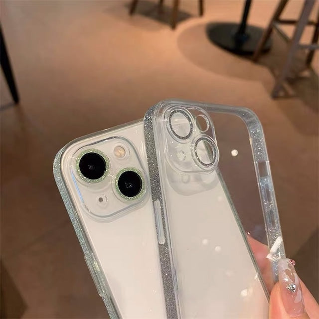 Transparan Kenarları ve Lensleri Simli Telefon Kılıf