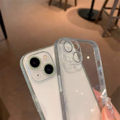 Transparan Kenarları ve Lensleri Simli Telefon Kılıf