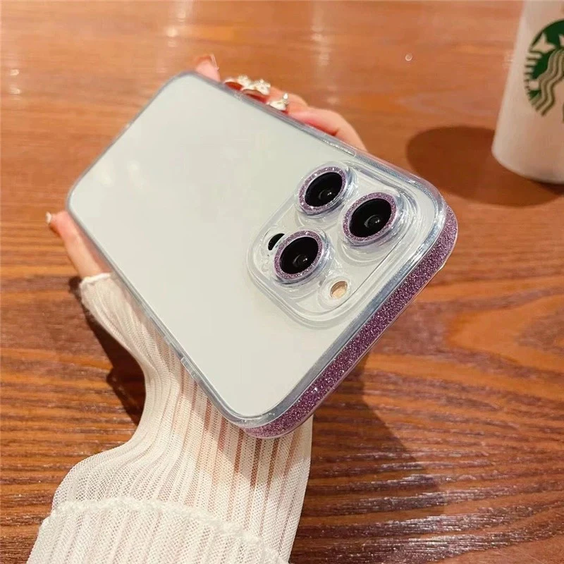 Transparan Kenarları ve Lensleri Simli Telefon Kılıf
