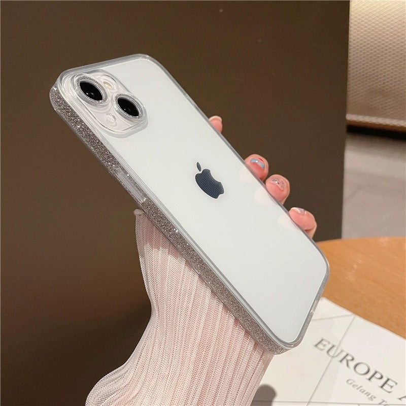 Transparan Kenarları ve Lensleri Simli Telefon Kılıf