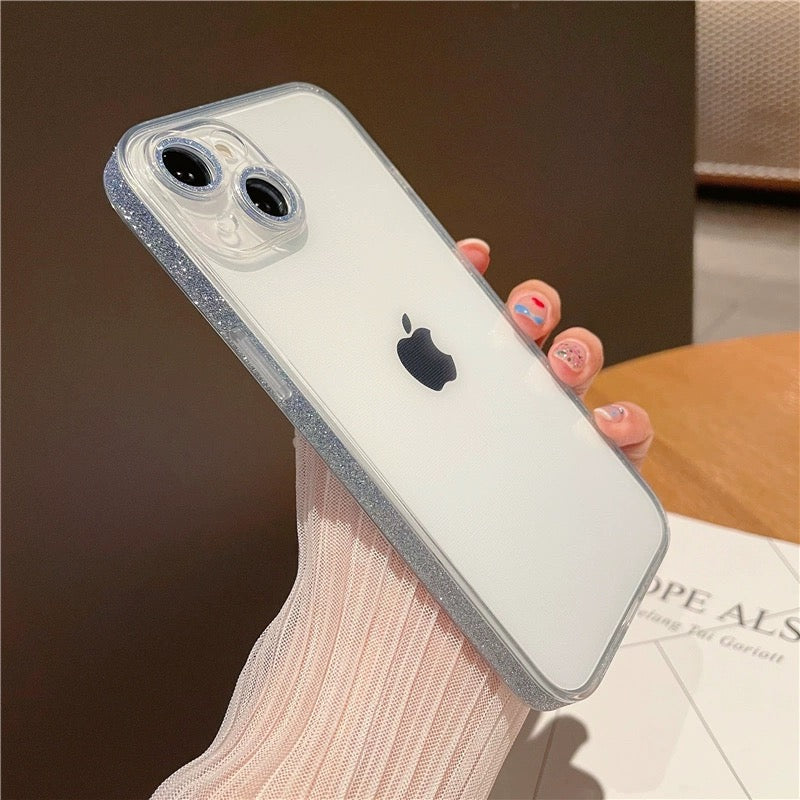 Transparan Kenarları ve Lensleri Simli Telefon Kılıf